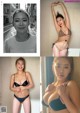 A collage of photos of a woman in a bikini.